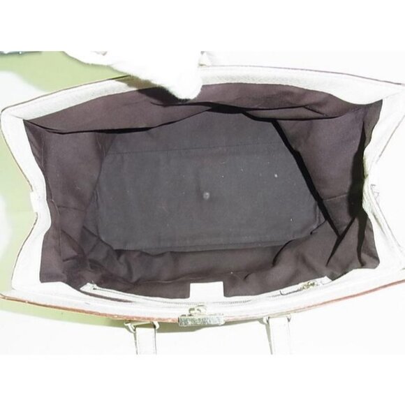 Gucci Vintage Jolicoeur Satchel Brown Large G Print Canvas w White Leather - Picture 5 of 10